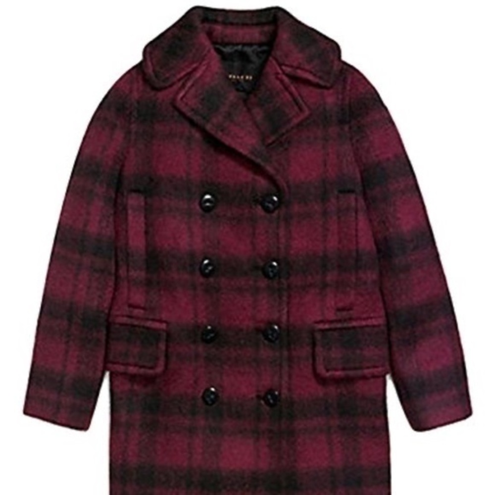 Coach Dark Cranberry Wool Buffalo Plaid Peacoat Size Medium